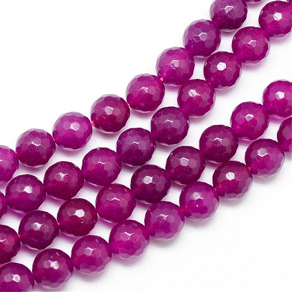

PandaHall Natural White Jade Bead Strands, Dyed, Faceted, Round, Medium Violet Red, 10~11mm, Hole: 1mm, about 37~39pcs/strand, 14.37~14.57...