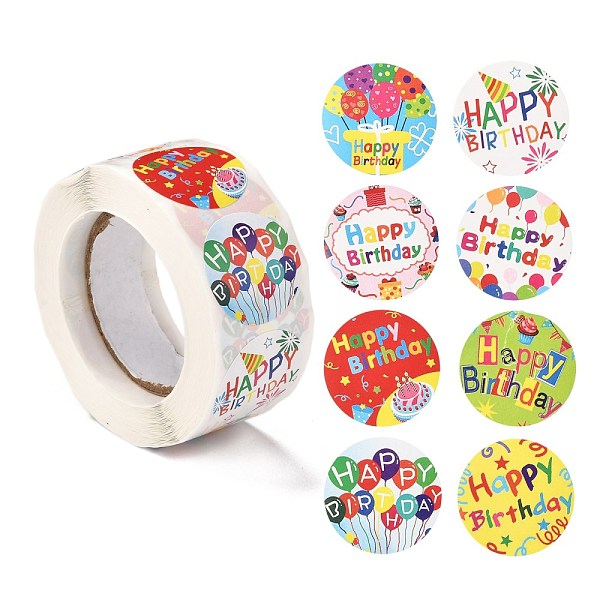 

PandaHall Birthday Themed Pattern Self-Adhesive Stickers, Roll Sticker, for Party Decorative Presents, Colorful, 2.5cm, about 500pcs/roll...