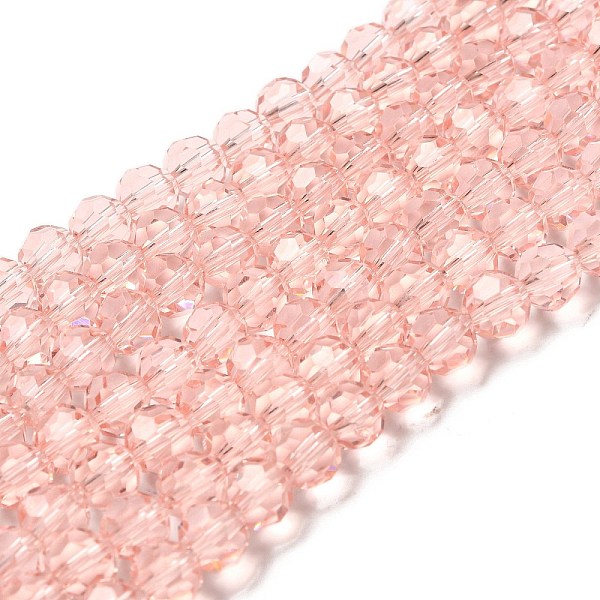 

PandaHall Transparent Glass Beads, Faceted(32 Facets), Round, Misty Rose, 8mm, Hole: 1mm, about 65~67pcs/strand, 49~50cm Glass Round