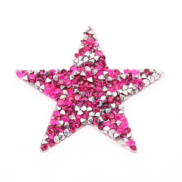 PandaHall Computerized Embroidery Cloth Iron on/Sew on Patches, Costume Accessories, with Resin Rhinestone, Star, Fuchsia, 57x60x2.5mm Resin...