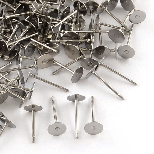 

PandaHall 316 Surgical Stainless Steel Flat Round Blank Peg Stud Earring Settings, Stainless Steel Color, Tray: 5mm, 12x5mm, Pin: 0.8mm 316...