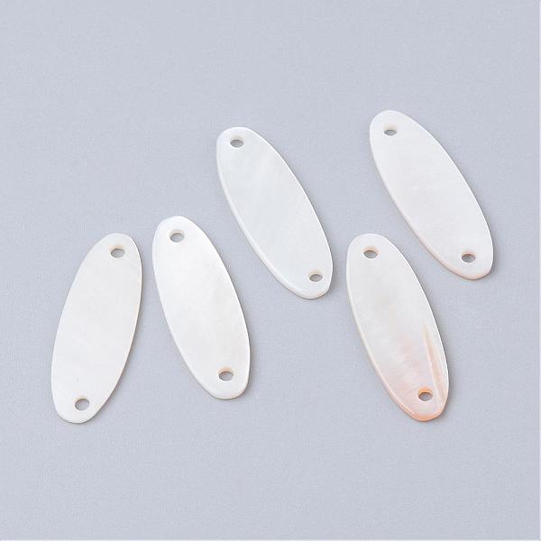 

PandaHall Freshwater Shell Links connectors, Oval, White, 24x8.5x1~1.5mm, Hole: 1.5mm Shell White