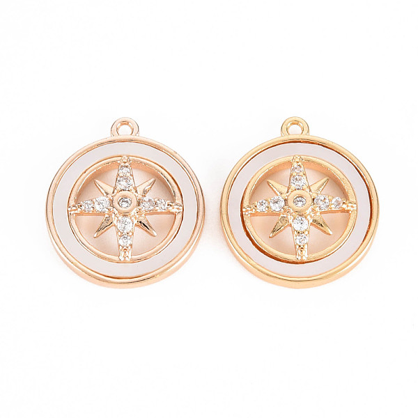 

PandaHall Brass Micro Pave Clear Cubic Zirconia Pendants, with Freshwater Shell, Nickel Free, Flat Round with Star, Real 18K Gold Plated...