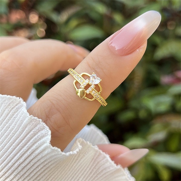 Bagues ouvertes en laiton avec micro pavé de zircones cubiques pour femmes