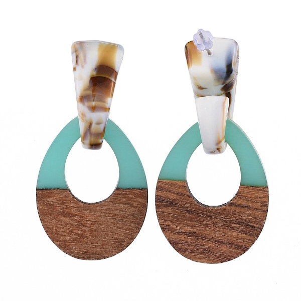 

PandaHall Resin & Wood Stud Earrings, with Acrylic, 304 Stainless Steel Stud Earring Findings and Plastic Ear Nuts, Teardrop, Turquoise..., Green