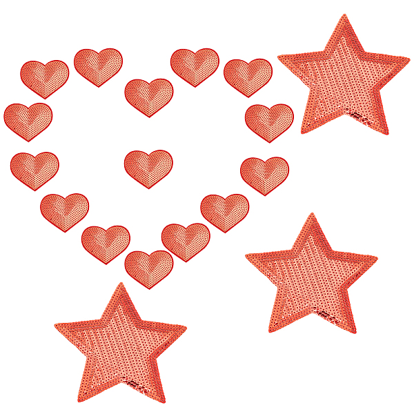 PandaHall Red Sequin Patches Heart Star, 18pcs Bling Decorative Applique 3.3x2.7/5.8x5.8 Sew On/Iron On Embellishment for Jeans Dress Hats...