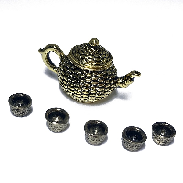 

PandaHall Miniature Alloy Cup & Teapot, for Dollhouse Accessories Pretending Prop Decorations, Antique Golden, 6pcs/set Alloy Tableware