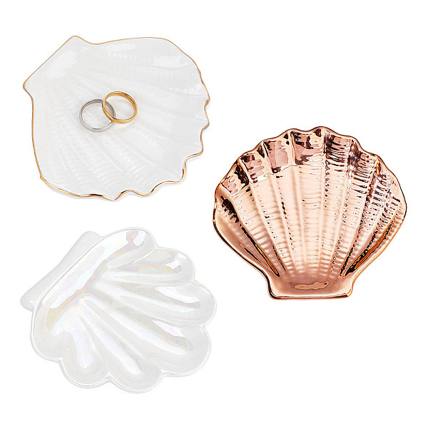 

PandaHall GLOBLELAND 3PCS Starfish Jewelry Dish Ceramic Shell-shaped Ring Holder Trinket Tray Ring Holder Dish for Holding Rings Necklaces..., Multicolor