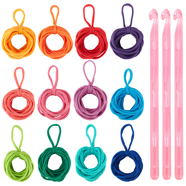 PandaHall Gorgecraft DIY Sewing Tools, with Plastic Crochet Hooks and Nylon Elastic Thread, Mixed Color, 138x8.5x7mm, 3pcs/set Plastic...