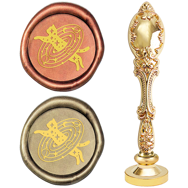 PandaHall DIY Scrapbook, Brass Wax Seal Stamp and Alloy Handles, Cat Pattern, 103mm, Stamps: 2.5x1.45cm Alloy Cat Shape
