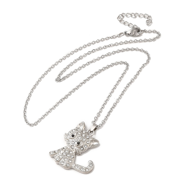 

PandaHall Alloy Rhinestone Cat Pandant Necklace with Cable Chains, Stainless Steel Jewelry for Women, Clear, 17.83 inch(45.3cm) Rhinestone...