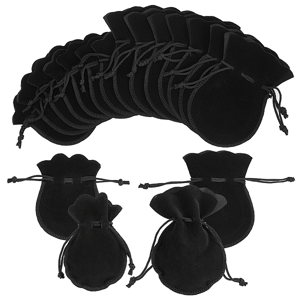 

PandaHall 48Pcs 2 Styles Gourd Velvet Bags, Black, 9.5~12x7.5~9cm, 24pcs/style Velvet None Black
