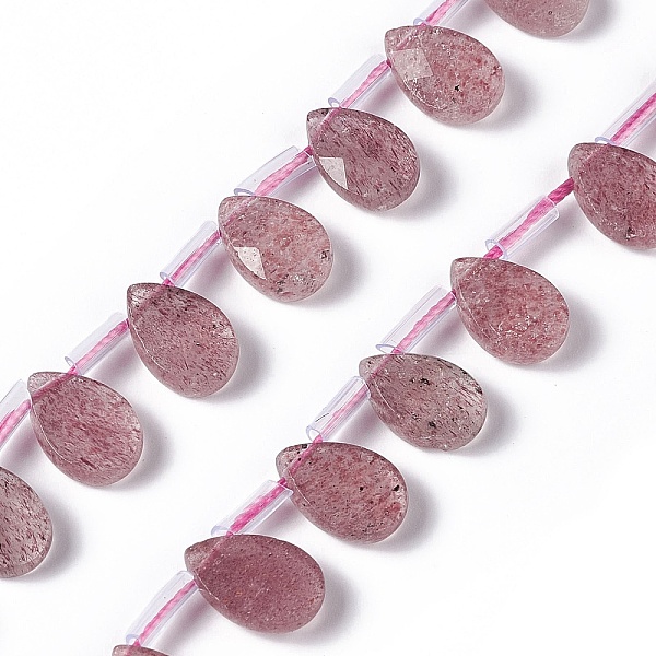 

PandaHall Natural Strawberry Quartz Beads Strands, Top Drilled Beads, Faceted, Teardrop, 12x8x4mm, Hole: 0.7mm, about 32pcs/strand...