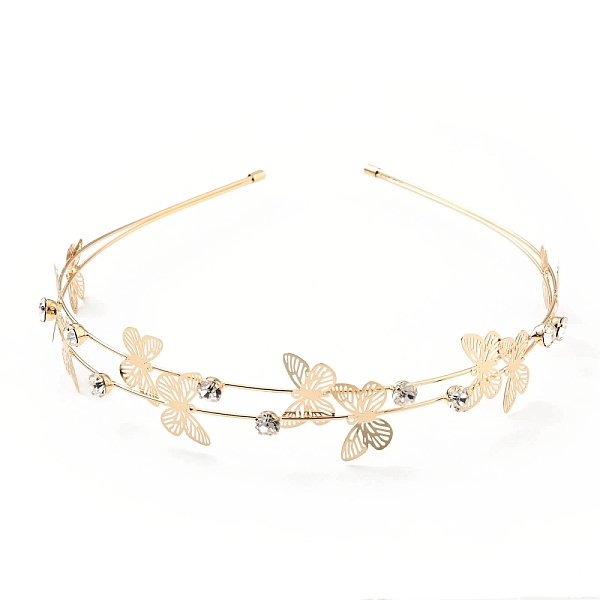 

PandaHall Butterfly Iron Rhinestone Double Hair Bands, Hair Accessories for Woman Girl, Light Gold, 145x131x28mm Iron Clear