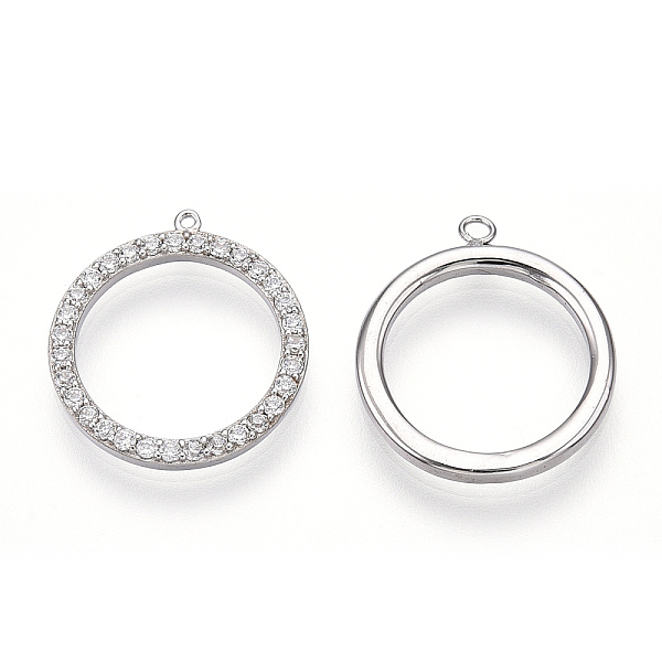 Rhodium Plated 925 Sterling Silver Micro Pave Cubic Zirconia Pendants