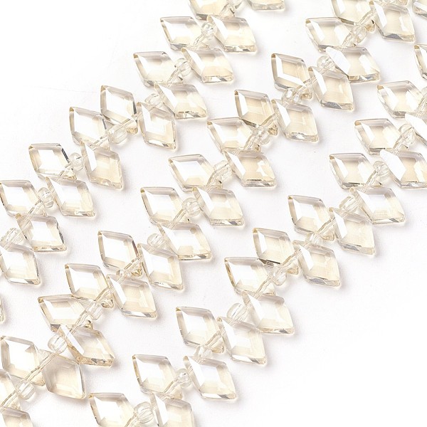 

PandaHall Electroplate Glass Beads Strands, Pearl Luster Plated, Faceted, Rhombus, Light Goldenrod Yellow, 13x8x4~4.5mm, Hole: 1mm, about...