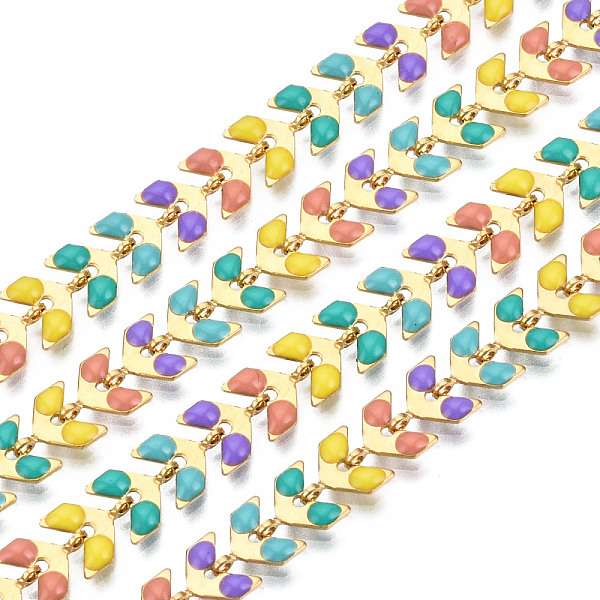 

PandaHall 304 Stainless Steel Link Chains, Enamel, with Spool, Unwelded, Nickel Free, Real 16K Gold Plated, 7x6x1.5mm, about 16.4 Feet..., Multicolor