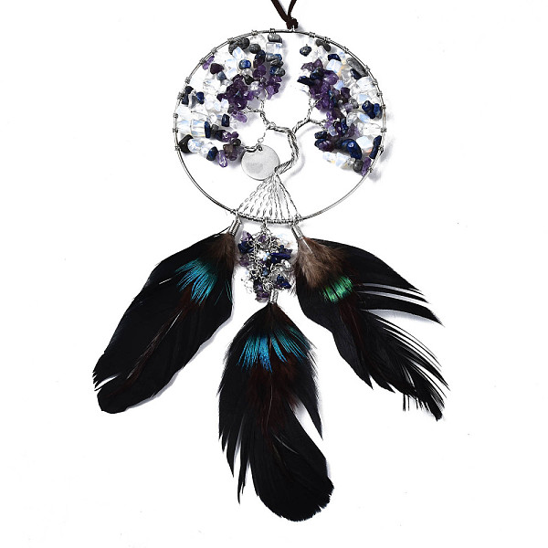 

PandaHall Natural Lapis Lazuli & Amethyst & Opalite Big Wire Wrapped Pendants, with Platinum Brass Wires Tree and Leather Cord, Woven...