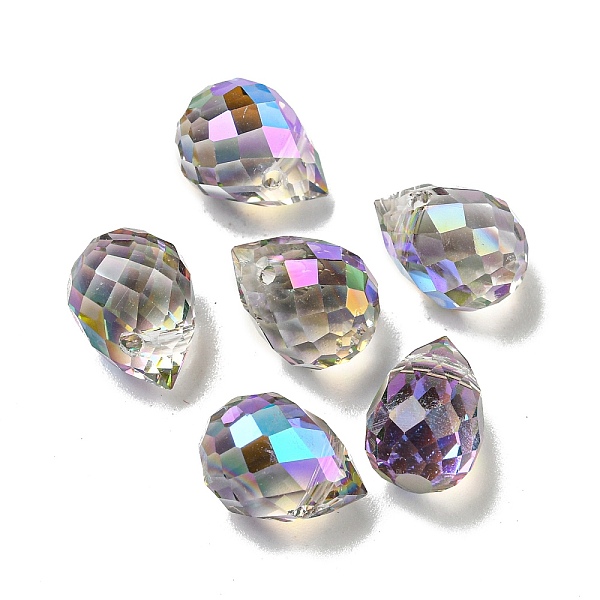 

PandaHall Electroplate Glass Beads, Faceted, Half Rainbow Plated, Teardrop, Orchid, 9.5x8mm, Hole: 1.2mm Glass Teardrop Purple
