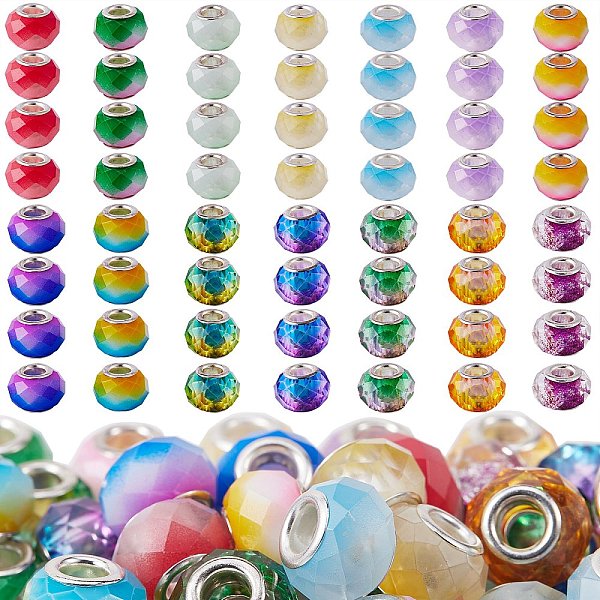 

PandaHall 56Pcs 14 Colors Baking Painted Glass European Beads, Large Hole Rondelle Beads, with Platinum Tone Brass Double Cores, Two Tone..., Multicolor