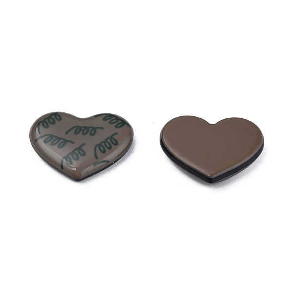 PandaHall Printed Acrylic Cabochons, Heart, Coffee, 22x26x5mm Acrylic Heart Brown