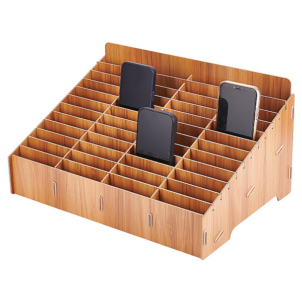 PandaHall 48-Grid Wooden Cell Phone Storage Box, Mobile Phone Holder, Desktop Organizer Storage Box for Classroom Office, Dark Goldenrod...