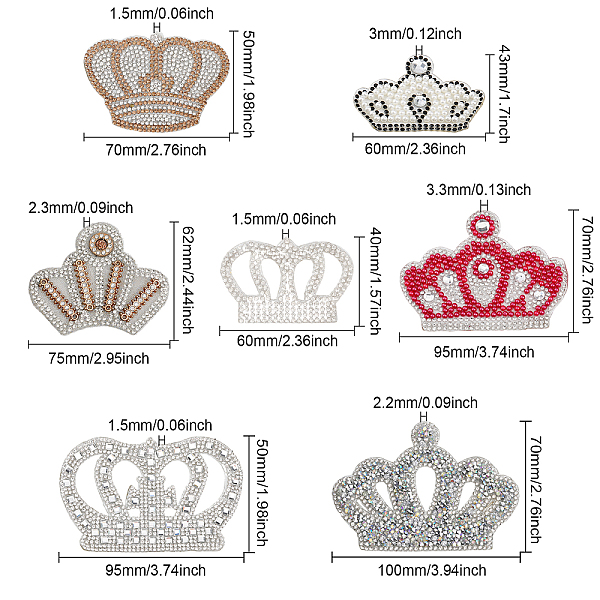 

PandaHall CHGCRAFT 13Styles Crown Rhinestone Clothes Patches Crown Shape Hotfix Rhinestone Patches Iron on Patches for Clothing Repair Dress..., Multicolor