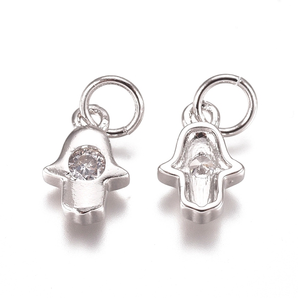 

PandaHall Religion Brass Charms, with Cubic Zirconia and Jump Rings, Hamsa Hand/Hand of Fatima/Hand of Miriam, Clear, Platinum, 10x6.5x2mm...