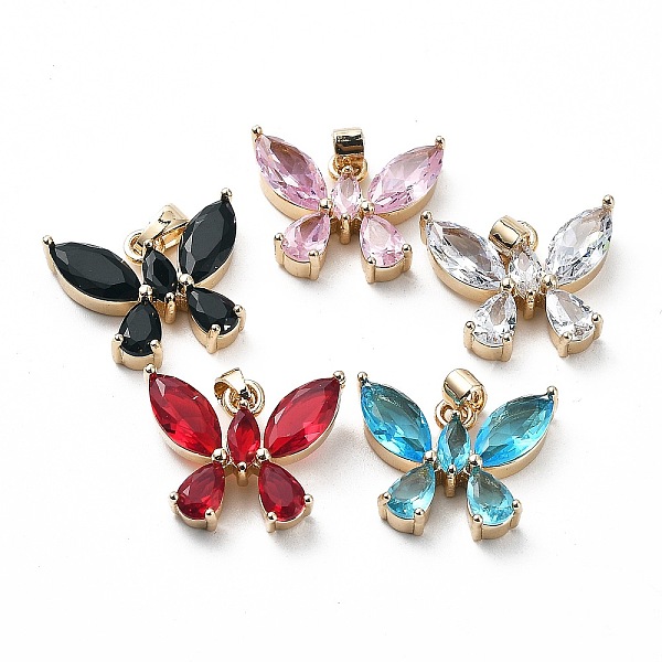 

PandaHall Brass and K9 Glass Pendants, Butterfly Charms, Mixed Color, 15x18x4mm, Hole: 4x2.5mm Brass+Glass Butterfly Multicolor