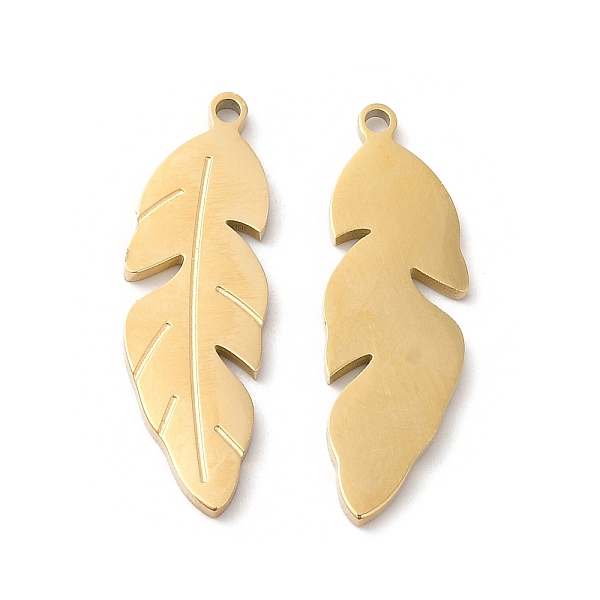 

PandaHall Ion Plating(IP) 316L Surgical Stainless Steel Pendants, Feather Charm, Textured, Real 18K Gold Plated, 23x17.5x1.4mm, Hole: 1.2mm...