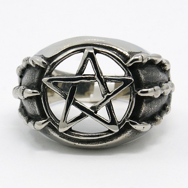 

PandaHall Personalized 304 Stainless Steel Star Rings for Men, Antique Silver, 17~23mm 304 Stainless Steel
