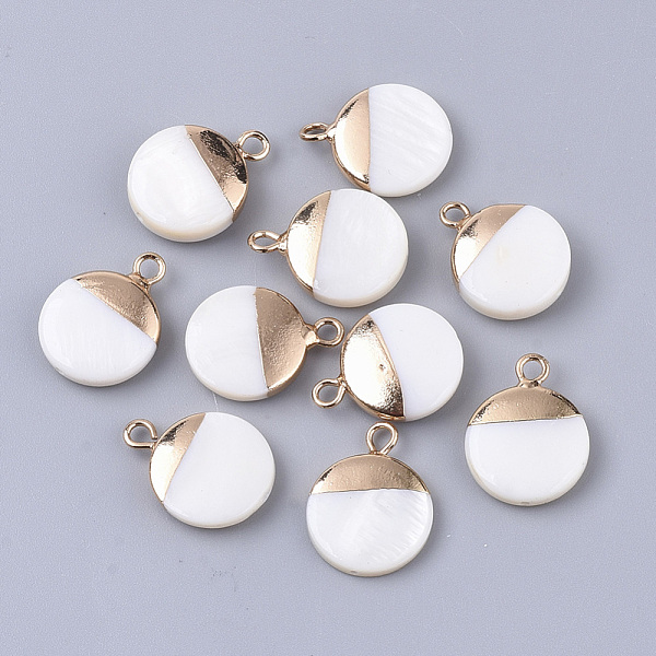 

PandaHall Electroplate Freshwater Shell Pendants, for DIY Jewelry Making, with Top Golden Plated Brass Loops and Half Drilled, Flat Round...