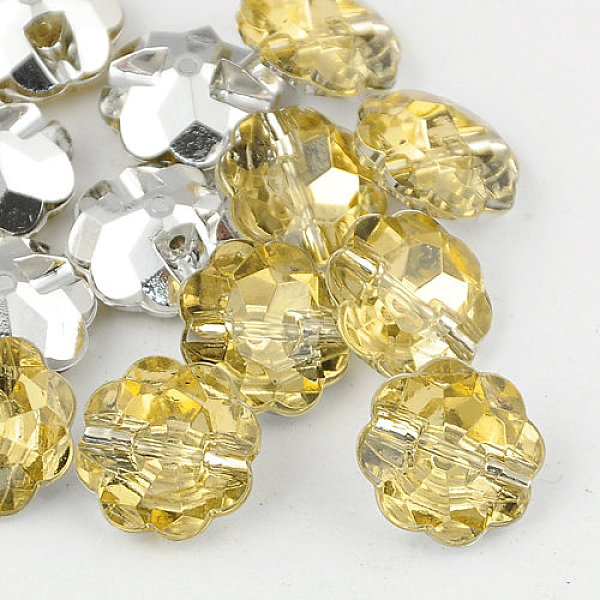PandaHall Taiwan Acrylic Rhinestone Buttons, Faceted, 1-Hole, Flower, Light Khaki, 15x7mm, Hole: 1mm Acrylic Rhinestone Flower
