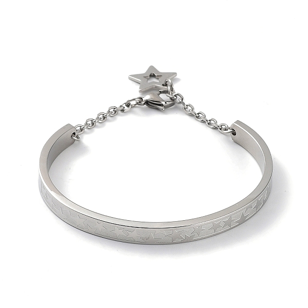 

PandaHall 304 Stainless Steel Star Bangles with Charms, with Safety Chains, Stainless Steel Color, Inner Diameter: 2-3/8 inch(6cm) 304...