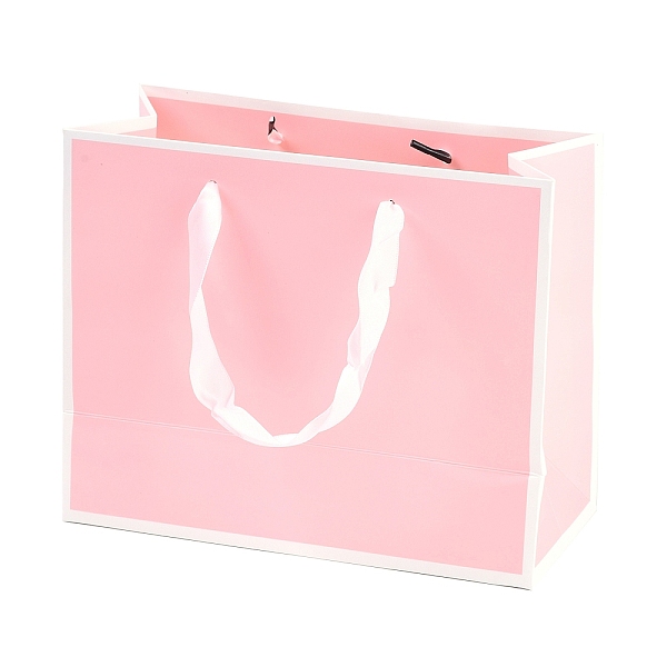 

PandaHall Rectangle Paper Bags with Rope Handles, for Gift Bags and Shopping Bags, Pink, 27x8x21cm Paper Rectangle Pink