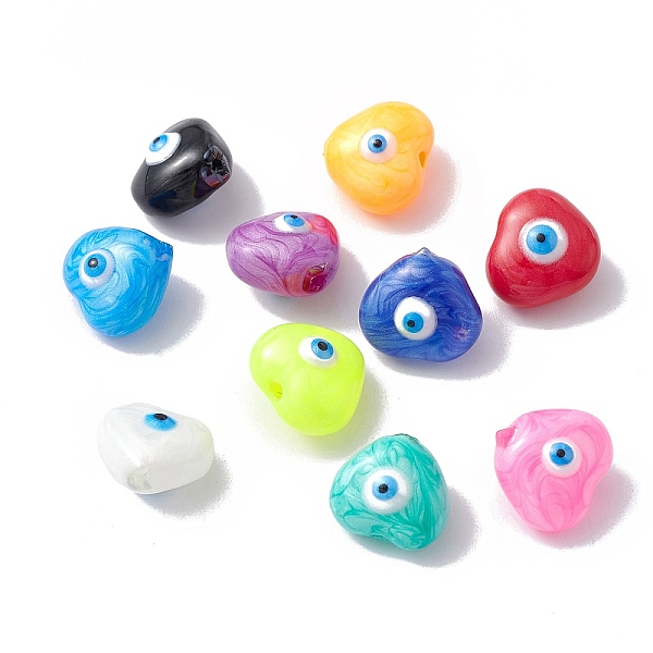 

PandaHall Glass Beads, with Enamel, Heart with Evil Eye Pattern, Mixed Color, 10.5x11x7mm, Hole: 1mm Glass Heart Multicolor