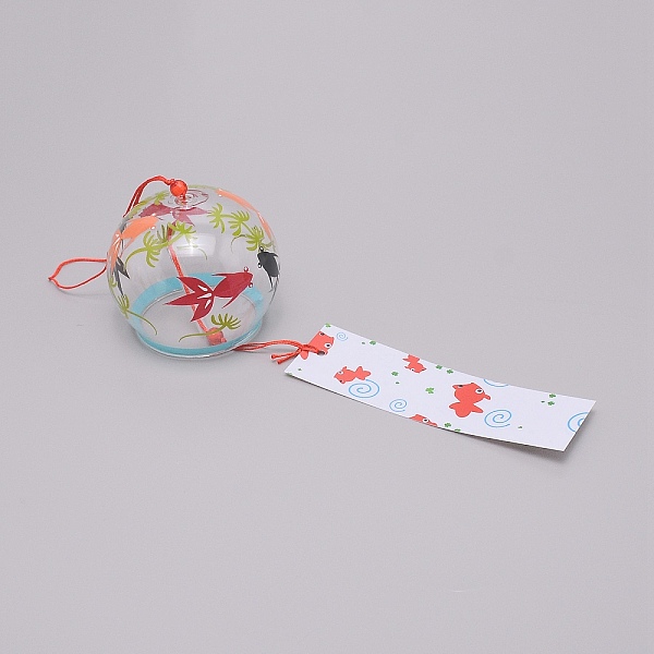 

PandaHall Japanese Round Painting Glass Wind Chimes, with Polyester Cord, Plastic Beads, Rectangle Paper Card, Fish Pattern, 400mm Glass...