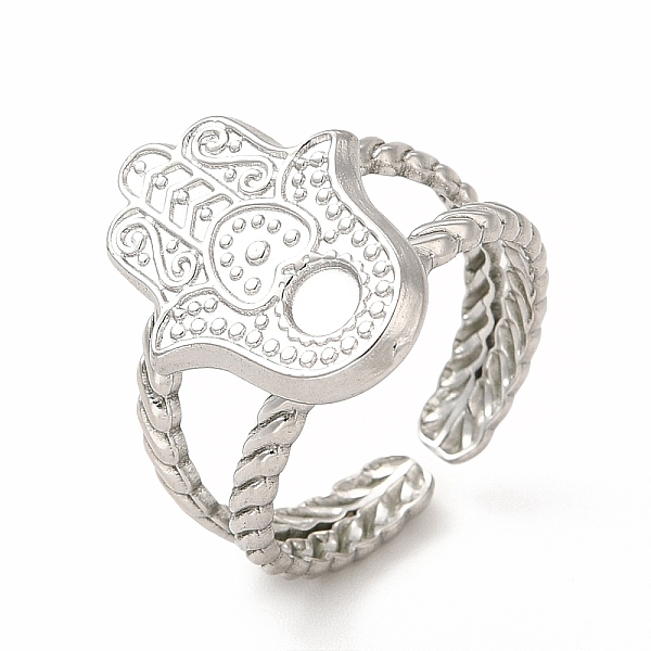 

PandaHall 304 Stainless Steel Hamsa Hand Open Cuff Ring Settings, with Round Tray, Stainless Steel Color, Inner Diameter: 17mm, Tray: 3mm...