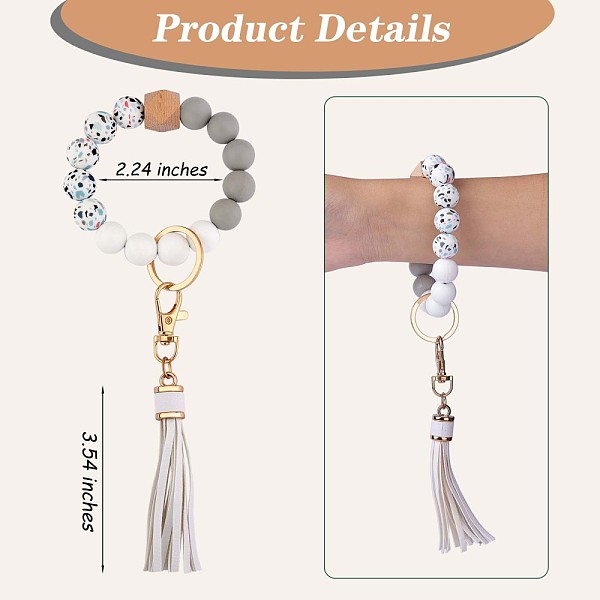 

PandaHall Silicone Key Ring Bracelet Personalized Wristlet Keychain Beaded Keychain with Tassel Bohemian Wrist Keychain for Women Girls..., White