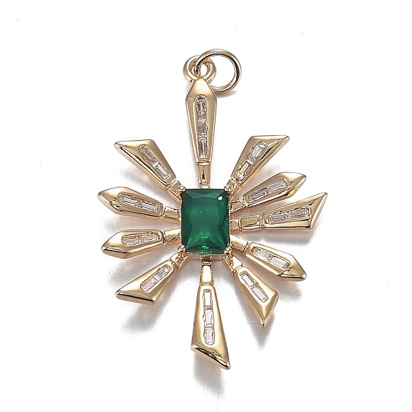 

PandaHall Brass Micro Clear Cubic Zirconia Pendants, Long-Lasting Plated, Flower, Green, Real 18K Gold Plated, 35x24x3.5mm, Hole: 3.5mm...