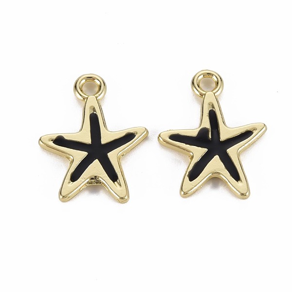 

PandaHall Rack Plating Alloy Pendants, with Enamel, Cadmium Free & Lead Free, Starfish, Light Gold, Black, 17x13x1.5mm, Hole: 1.8mm...