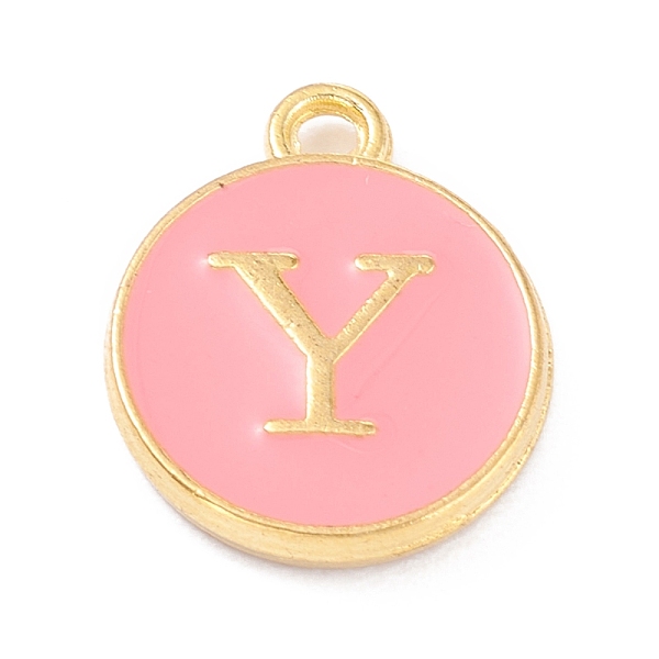 

PandaHall Golden Plated Alloy Enamel Charms, Enamelled Sequins, Flat Round with Alphabet, Letter.Y, Pink, 14x12x2mm, Hole: 1.5mm...