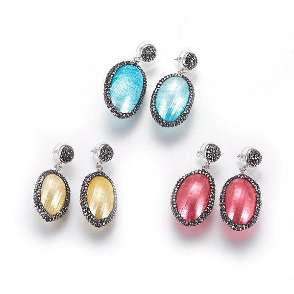 

PandaHall Brass Dangle Stud Earrings, with Polymer Clay Rhinestone, Shell, Platinum, Mixed Color, 46~52mm, Pin: 0.7mm Shell Multicolor