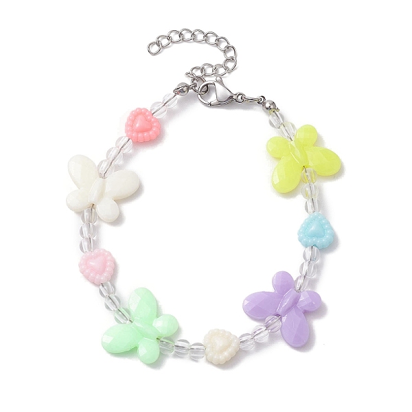 

PandaHall Butterfly & Heart Acrylic Kid Beaded Bracelets for Girls, Colorful, 6 inch(15.3cm) Acrylic Butterfly