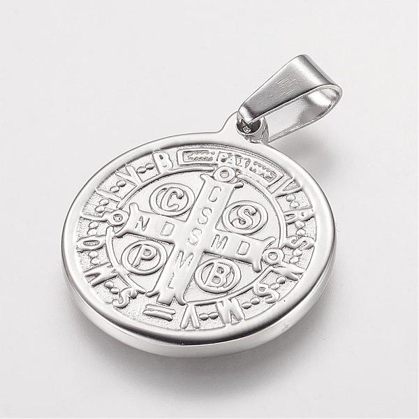 

PandaHall 304 Stainless Steel Pendants, Flat Round with Saint Benedict Medal, Stainless Steel Color, 29x25x2.5mm, Hole: 4.5x7.5mm 304...