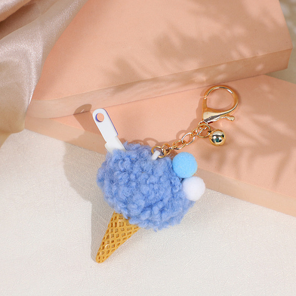 

PandaHall Wool Ice Cream Pendant Keychain, with Iron Findings, Cornflower Blue, 14cm Wool Food