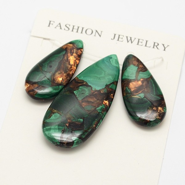 

PandaHall Assembled Synthetic Dyed Malachite and Bronzite Pendant Sets, teardrop, Dark Green, 35~50x15~20x6~7mm, Hole: 1.5mm Malachite...