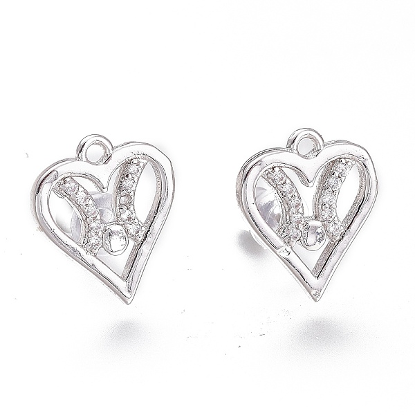 

PandaHall Brass Micro Pave Clear Cubic Zirconia Stud Earring Findings, with Loop and Plastic Ear Nuts, Long-Lasting Plated, Heart, Platinum...
