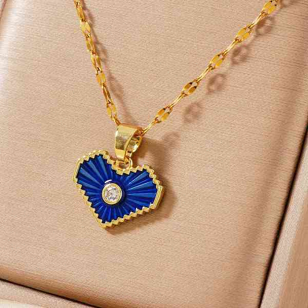 Romantic Brass Clear Cubic Zirconia Heart Pendant Necklaces