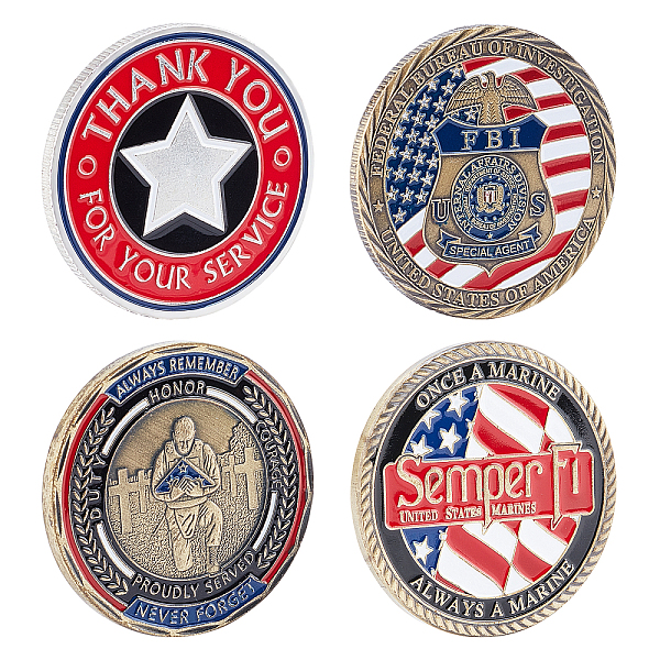 PandaHall SUPERFINDINGS 3Pcs 3 Style Military Veterans Iron Challenge Coin, Appreciation Gift, Mixed Color, 1pc/style Iron Multicolor
